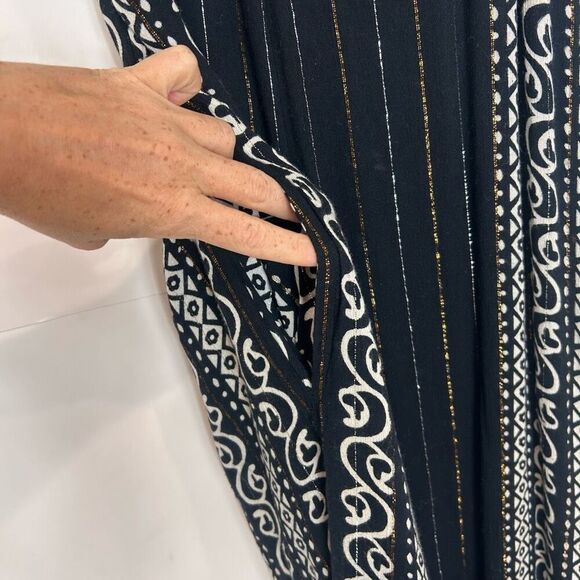 Zury Jumpsuit Womens Free Size Black White Beaded Wide Leg Metallic Boho Flowy - Picture 7 of 16